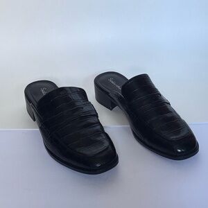Splendid Dora Black Croc Embossed Loafers Mules Shoes Size 10